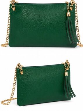 Green Leather Tassel Chain Crossbody Bag